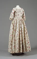 Vestito da donna, stampato con il marchio della Compagnia delle Indie Orientali, c.1785-90